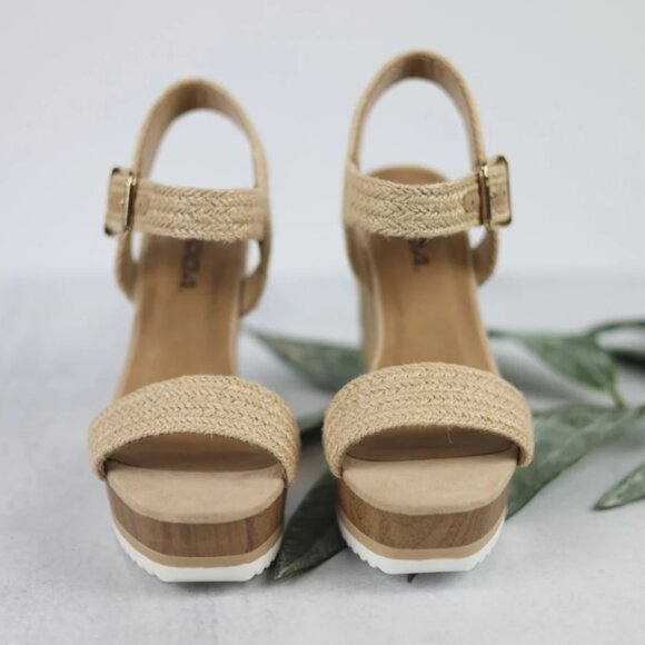 SODA NEW WOT Ankle Strap Open Toe Wedge espadrile Sandals in natural 725 - Picture 2 of 5